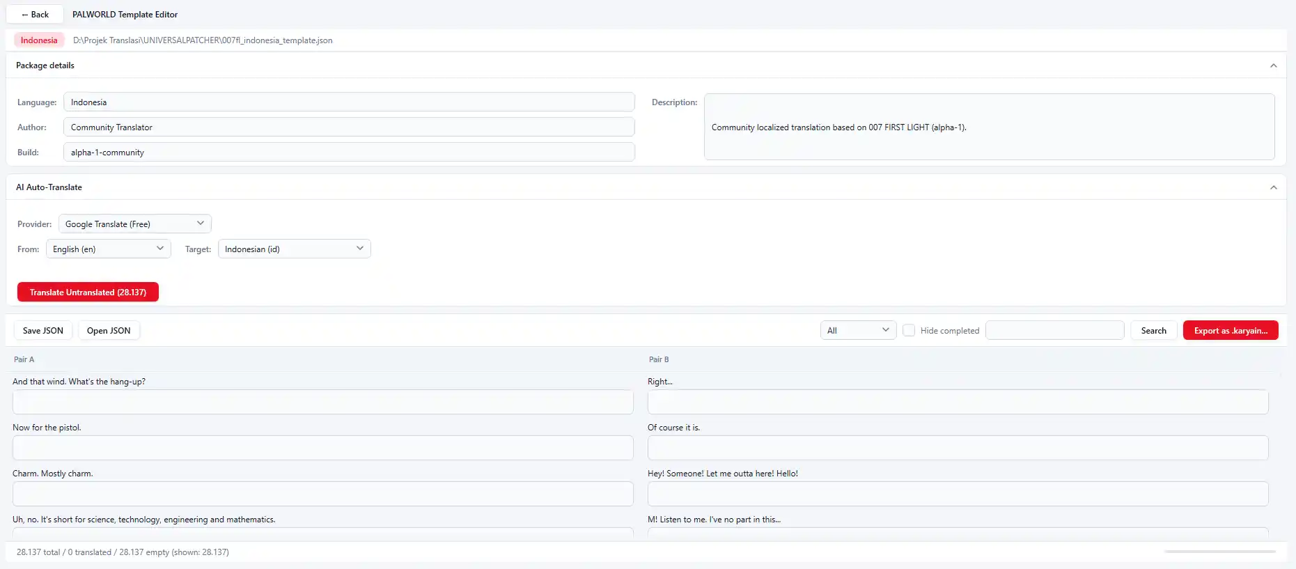 Universal Patcher Template Editor with AI Auto-Translate