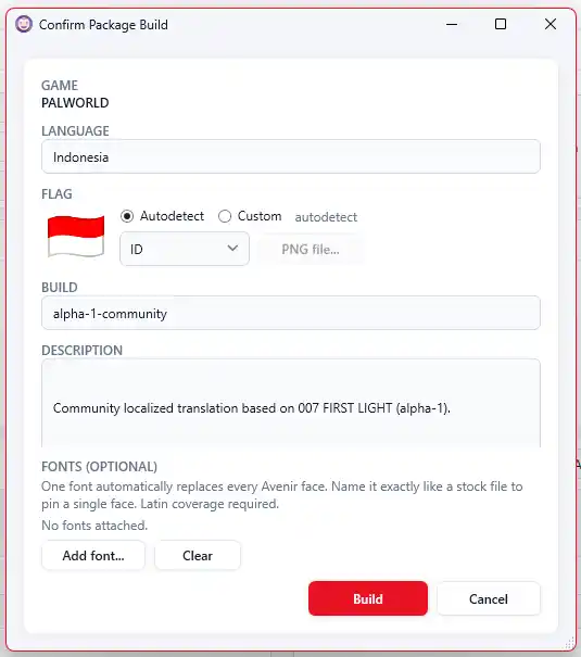 Universal Patcher Confirm Package Build Dialog